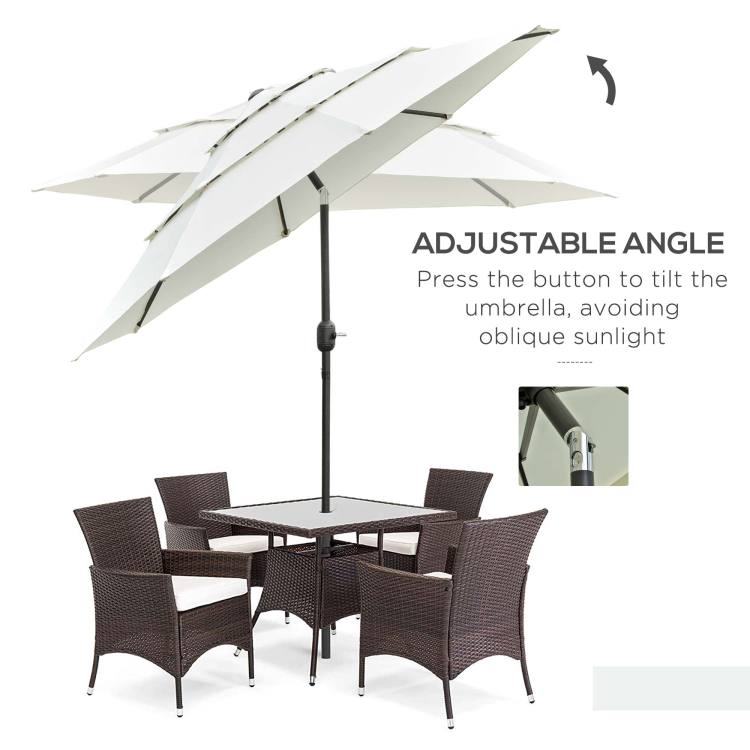 Outsunny 9Ft 3 Tiers Patio Umbrella Outdoor Market Umbrella With Crank, Push Button Tilt For Deck, Backyard And Lawn, Beige