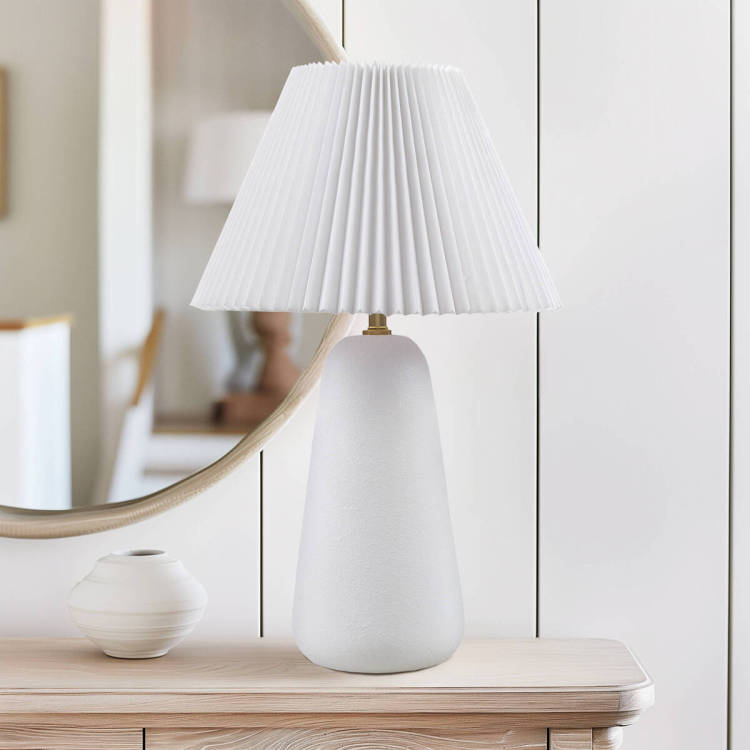 Textured Ceramic Table Lamp With Fluted Fabric Shade White See Below