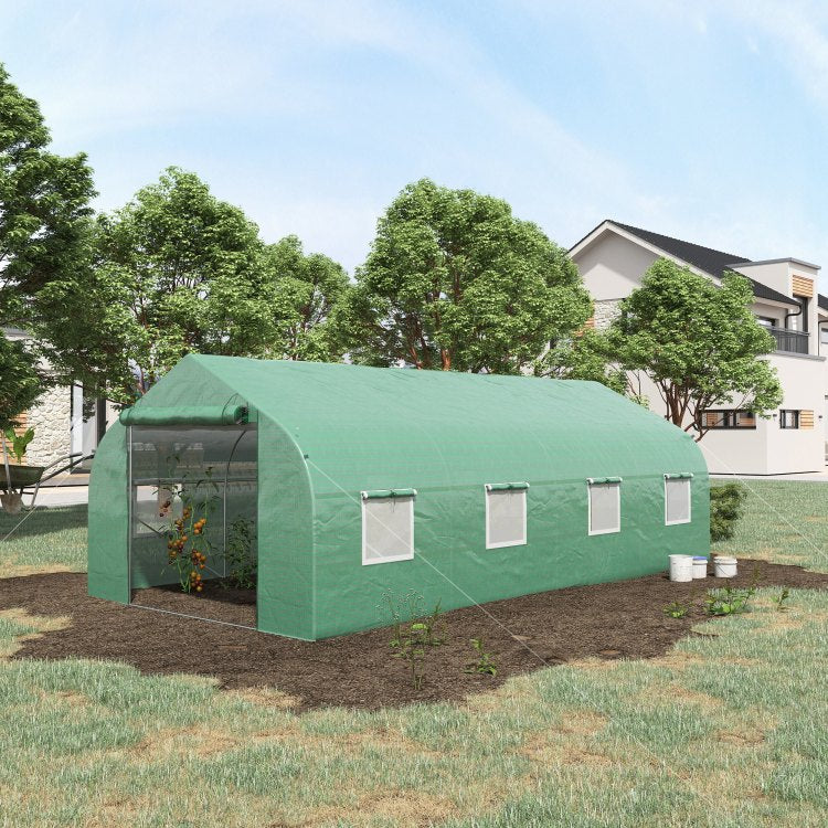 Outsunny 20' X 10' X 7' Walk In Tunnel Greenhouse With Zippered Mesh Door And 8 Mesh Windows, Gardening Plant Hot House With Galvanized Steel Hoops, Green
