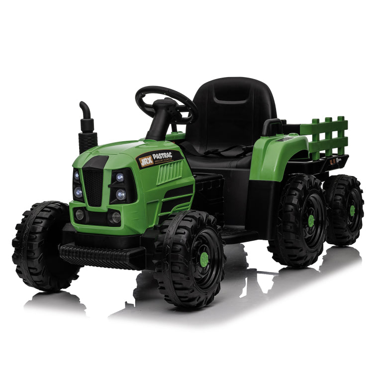Ride On Tractor With Trailer,24V 400W Powered Electric Tractor Toy W Remote Control,Electric Car For Kids,Three Speed Adjustable,Power Display, Usb,Mp3 ,Bluetooth,Led Light,Two Point Safety Belt