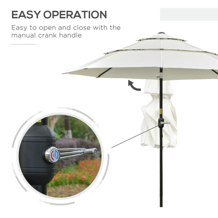 Outsunny 9Ft 3 Tiers Patio Umbrella Outdoor Market Umbrella With Crank, Push Button Tilt For Deck, Backyard And Lawn, Beige