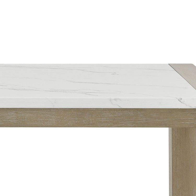 Tabitha 66"W Rectangular White Faux Marble Top Dining Table In Light Oak Finish