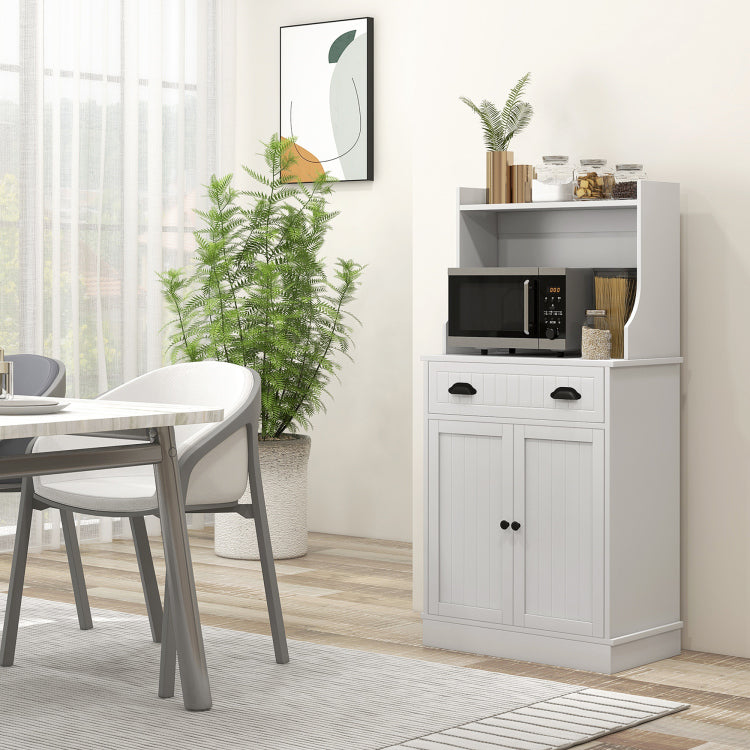Homcom Microwave Cabinet With Storage Drawer, Double Door Cabinet And Adjustable Shelf, Buffet With Hutch And Cable Hole, Storage Cabinet For Kitchen, Dining Room, Living Room, White