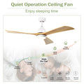 52" Solid Wood Blades With Lights Remote Control,Quiet Dc Motor 3 Blade S 6 Speed Levels,Reversible , For Patio Living Room, Bedroom, Office,Indoor. White Natural