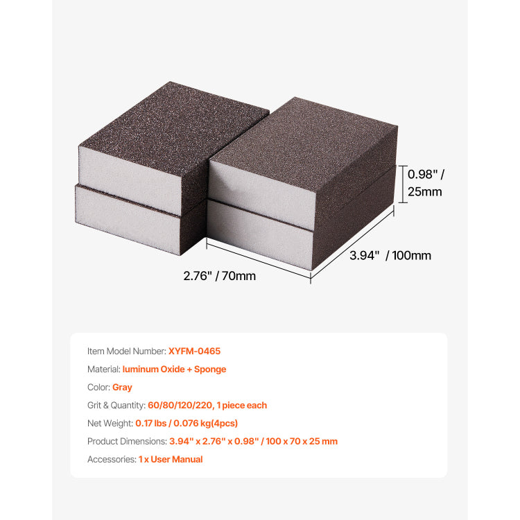 Sanding Sponge 4Pcs 60 80 120 220 Washable And Reusable Sanding Blocks