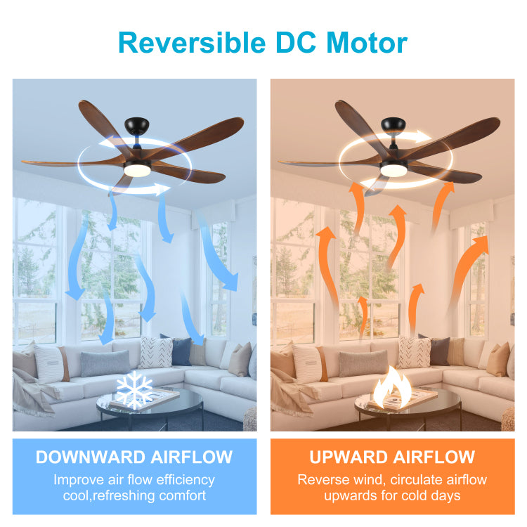 62 Inch Solid Wood With Remote Control With Light Led Modern Dc Dc Motor Indoor Outdoor 5 Blade For Patios, Bedrooms And Farmhouses