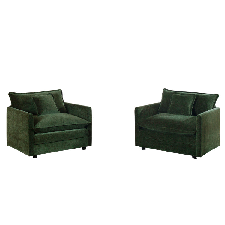 Accent Chair Set Of 2, High End Chenille Upholstered Armchairs, Living Room Side Chairs With Toss Pillow, Green Chenille