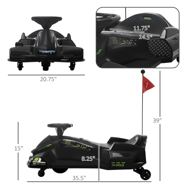 Aosom 12V Electric Go Kart, 5 Mph Drifting Car, Battery Powered Ride On Toy Outdoor With Slow Start, Music, Colorful Lights, For 8 12 Years Old, Black