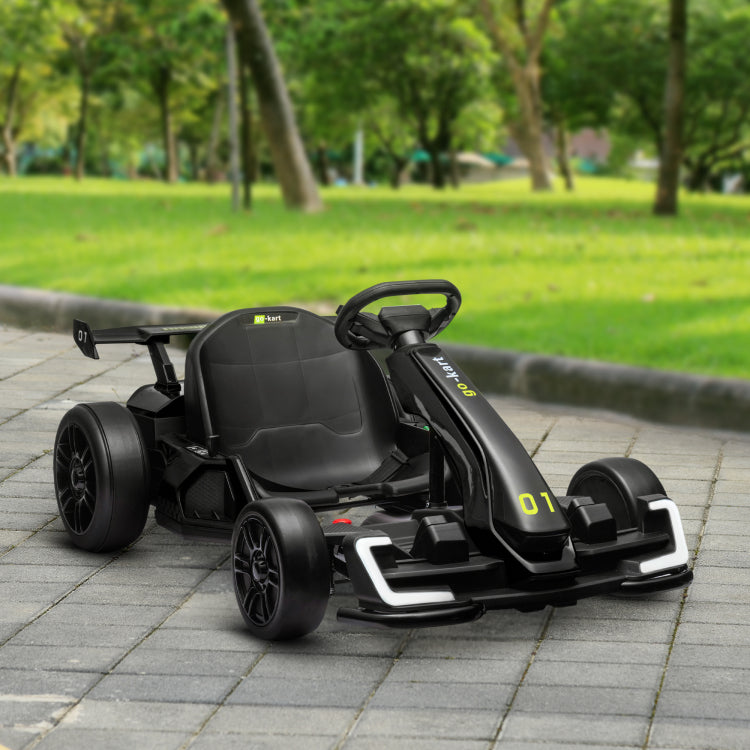 Aosom 24V 7.5 Mph Electric Go Kart With Adjustable Seat, Drifting Car Battery Powered Ride On Toy Outdoor With Slow Start, Button Start, Music, Honking Horn, Lights, For 6 12 Years Old, Black