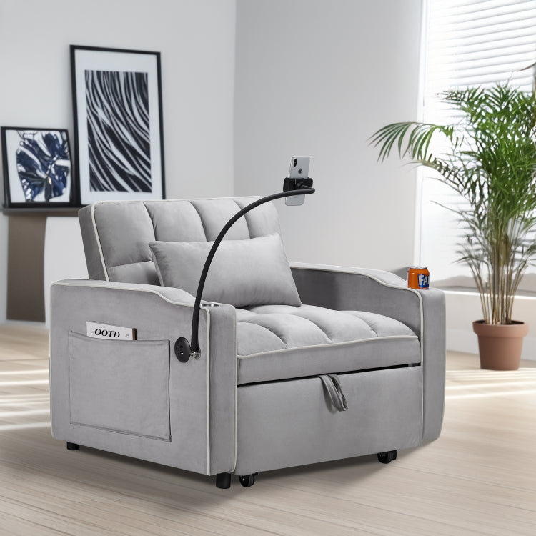 Convertible Sleeper Chair Sofa Bed Adjustable Pull Out Sleeper Chair Bed Multi Pockets Folding Sofa Bed For Living Room Bedroom Small Space,3 In 1 Sofa Bed