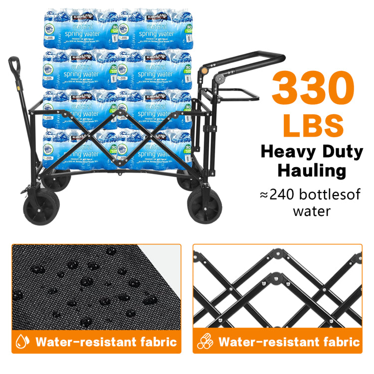 Collapsible Wagon 140L Wagons Carts Foldable With Removable Canopy, Folding Wagon Cart With Wheels For All Terrain With Brake, Foldable Wagon With Cooler Bag, For Camping Beach Shopping