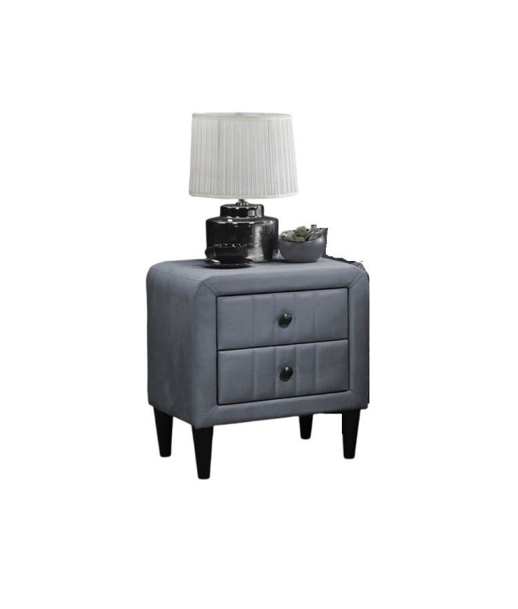 Grey Color Velvet Gorgeous 1Pc Nightstand Bedside Table 2X Drawers Bedroom Furniture Sleek Design Tempered Legs