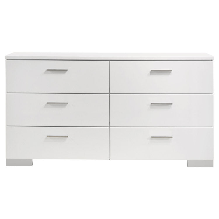 August Glossy White 6 Piece Panel Bedroom Set