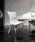 Glam Style 2Pc Side Chair Leather Upholstered Tiger Printed Saber Legs Silver Finish Dining Room