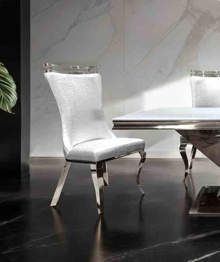Glam Style 2Pc Side Chair Leather Upholstered Tiger Printed Saber Legs Silver Finish Dining Room