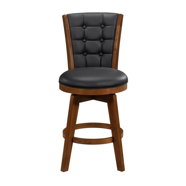 Swivel Counter Height Chairs Set Of 2, Button Tufted Upholstered Seat And Back Chestnut Finish Solid Wood Dining Furniture