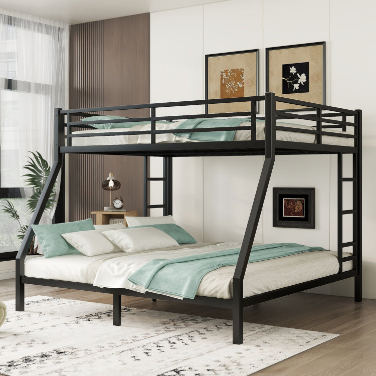 Metal Queen Over King Bunk Bed For Teens And Adults,Space Saving Noise Reduced No Box Spring Needed, Black