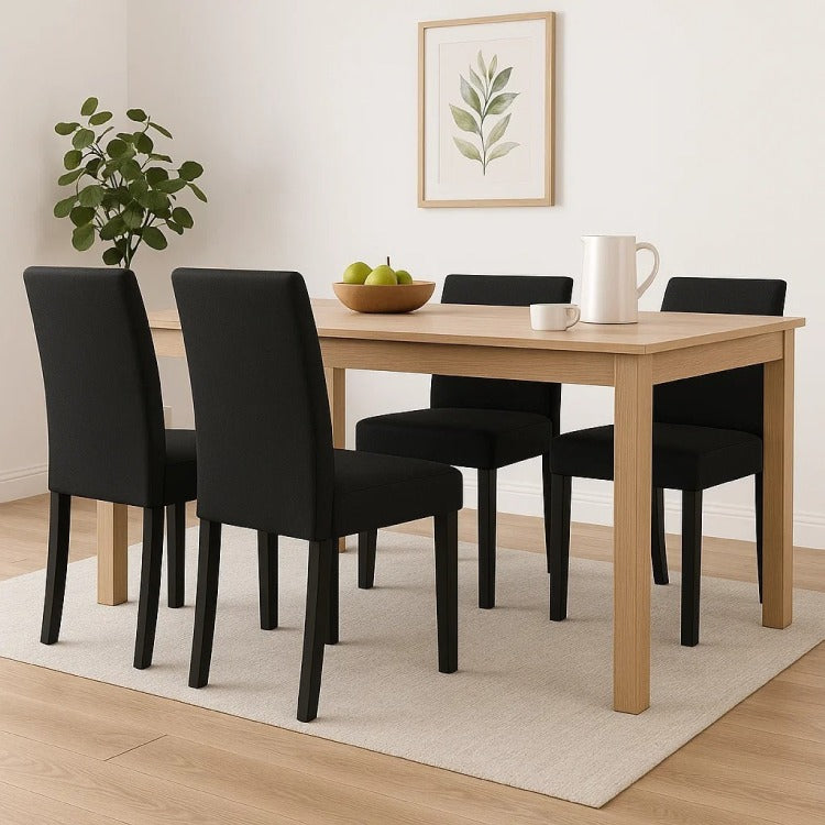 Syon Dining Chair Set Of 4, Black Wood Frame, Fabric Seat And Backrest