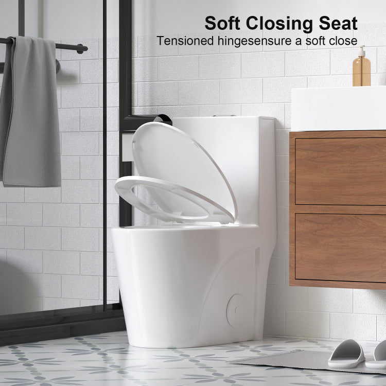 1.1 1.6 Gpf Tornado Flush One Piece Toilet For Bathrooms,Siphonic S Trap 12",Elongated Bowl With Soft Close Seat,Powerful Dual Flush Map 1000G,Comfort Chair Seat Ada Height 17",Glossy White Gw 001