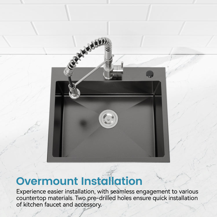 Stainless Steel Kitchen Sink, 23 X19 Single Bowl, Undermount Handmade Sink In Black, With Us Standard Drain And Hook, Ls Ssbl02