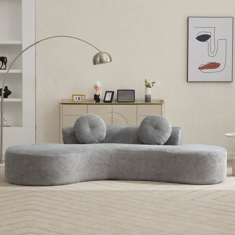 Arrived 105.5''Curved Sofa, Modern Minimalist Sofa, Cloud Couch Sofa 3 4 Seater Couch With 2 Pillows,Bedroom, No Assembly Required, Point Shaped Corduroy, Anti Wrinkle , Gray