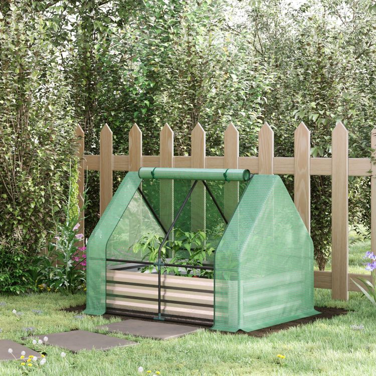 Outsunny Galvanized Raised Garden Bed With Mini Greenhouse Cover, Outdoor Metal Planter Box With 2 Roll Up Windows For Growing Flowers, Fruits, Vegetables, And Herbs, 50" X 37.5" X 36.25", Green