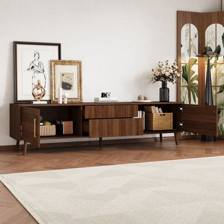 Mid Century Tv Stand With 2 Drawers, Media Console Table For Tvs Up To 80'', Entertainment Center With Storage For Living Room, Bedroom, Home Theatre