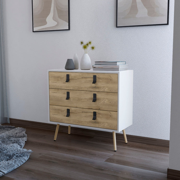 Kimball 3 Drawer Dresser, Modern Chic Storage With Wooden Legs