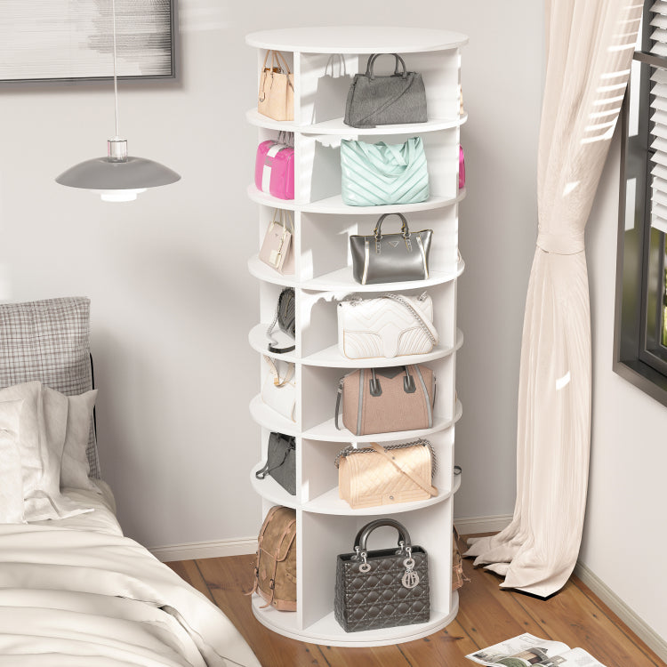 Rotating Shoe Rack Tower, 7 Tier Spinning Shoe Rack, Free Standing 360 Revolving Shoe Organizer, High Bottom Design Shoe Tower Spinning Storage Lazy Susany, Fits 28 Pairs Of Shoes 7 Tier White