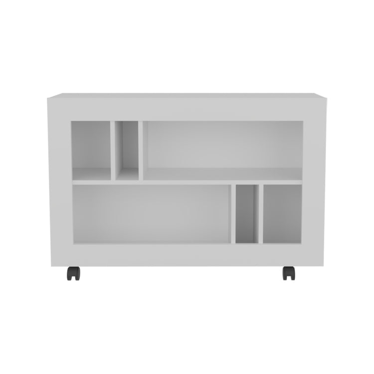 Joge 37,4" Wide Console Table Cart With Six Shelves, Casters, Entryway Table, Side Table, Living Room Table, For Living Room White