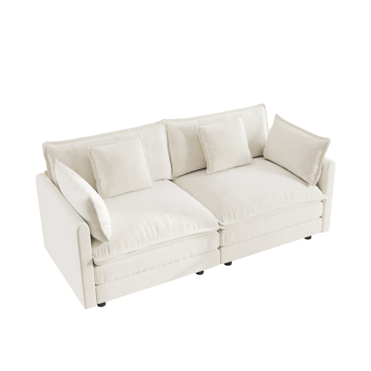 Modern Fabric Loveseat Sofa Couch For Living Room, Upholstered Large Size Deep Seat 2 Seat Sofa With 4 Pillows ,White Chenille