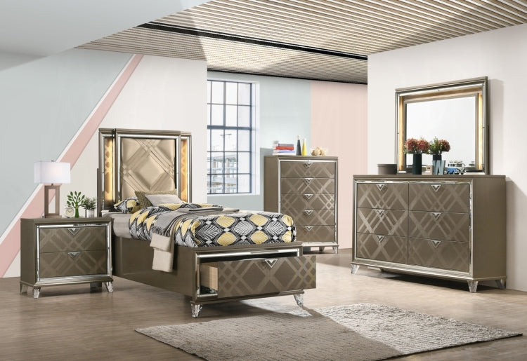 Modern Glam Bedroom Furniture Dark Champagne Finish Nightstand With 2 Drawers Wooden 1Pc Acrylic Legs