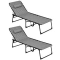 Outsunny Folding Chaise Lounge Set With 5 Level Reclining Back, Outdoor Lounge Tanning Chair With Padded Seat, Side Pocket & Headrest For Beach, Yard, Patio, Gray