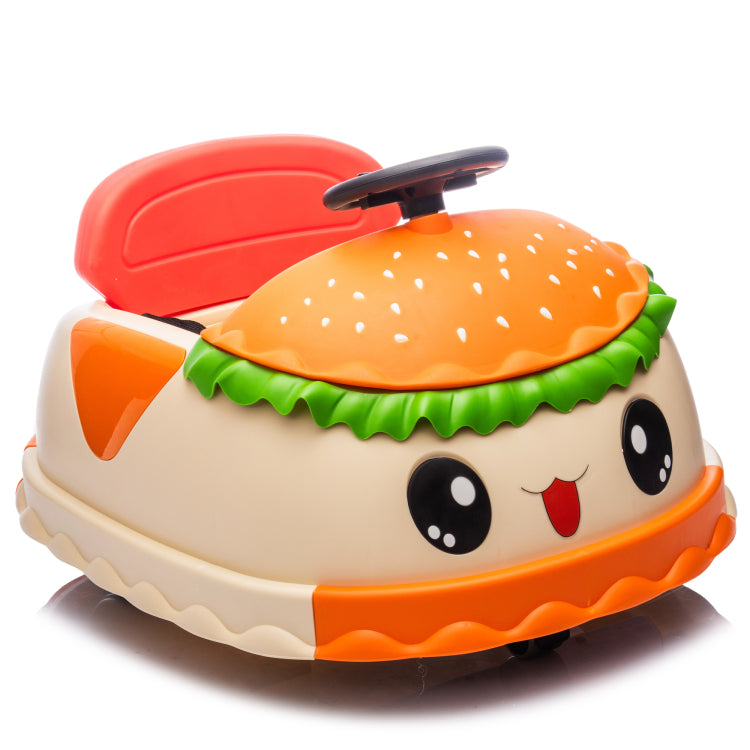 12V Kids Ride On Electric Bumper Car W Parents Control,Cute&Realistic Hamburger Design,360 Degree Rotation,Storing Space,Bluetooth,Music,Usb,Silent Wheel,Led Lights,Power Display,Anti Rollover For 2