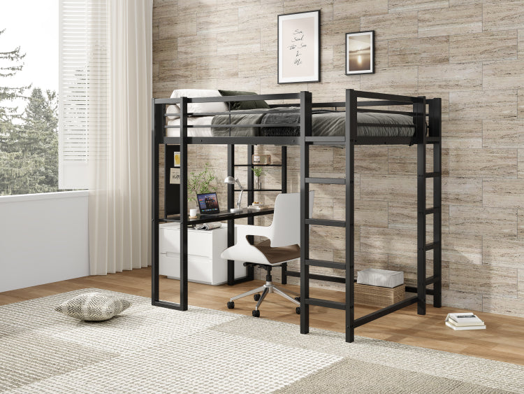 Loft Bed With Desk, Metal Loft Bed Full Size, Full Loft Bed Frame With Desk And Storage Compatible With Boys Girls Teens, Black Bedroom Bed Frame