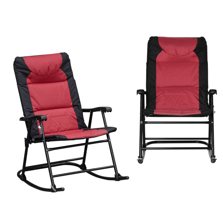 Outsunny 2 Piece Outdoor Patio Furniture Set With 2 Folding Padded Rocking Chairs, Bistro Style For Porch, Camping, Balcony, Red