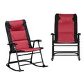 Outsunny 2 Piece Outdoor Patio Furniture Set With 2 Folding Padded Rocking Chairs, Bistro Style For Porch, Camping, Balcony, Red
