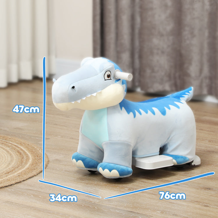 Qaba 6V Kids Electric Ride On Animal, Battery Powered Tyrannosaurus Ride On Toy, With Music Forward, Pu Wheels, Foot Pedal, For Girls Boys Aged 18 36 Months, Blue