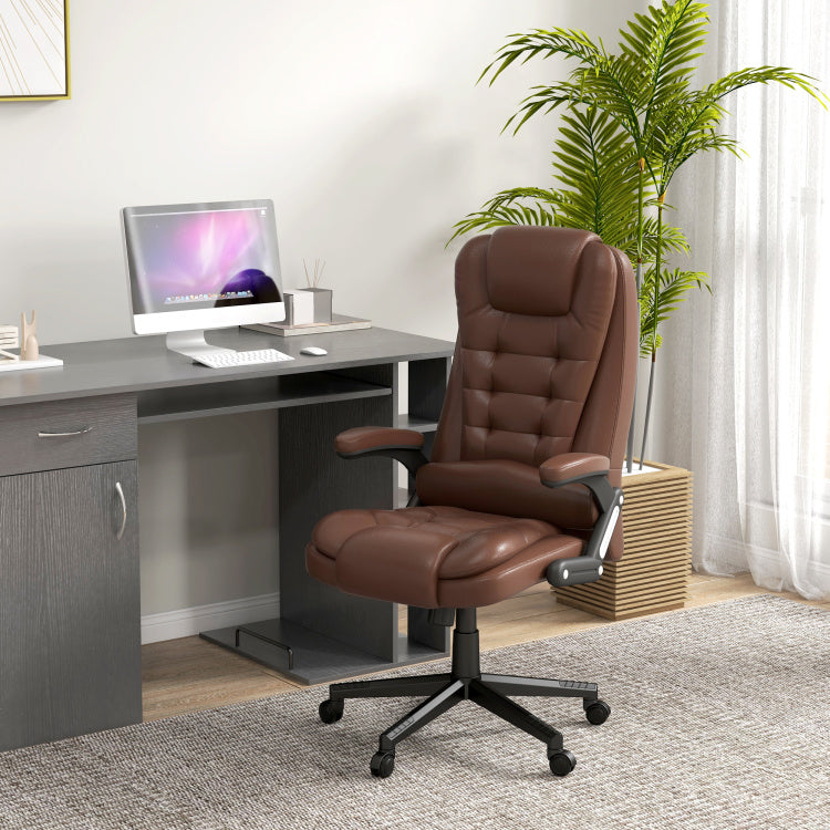 Homcom High Back Vibration Massage Office Chair With 6 Vibration Points, Heated Reclining Pu Leather Computer Chair With Armrest And Remote, Brown