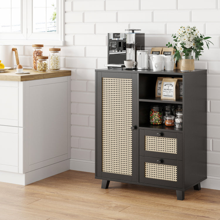 Rattan Buffet Cabinet With Adjustable Shelf, Sideboard With Drawers For Living Room, Kitchen, Entryway