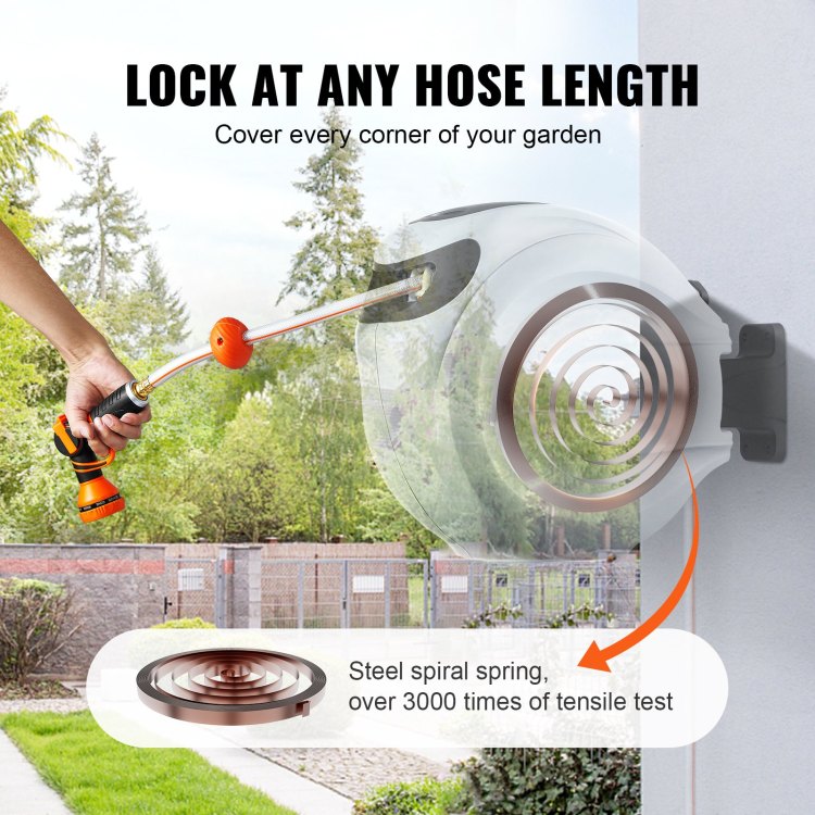 Retractable Hose Reel Water Hose Reel 65'X5 8" 180 Swivel Wall Mounted