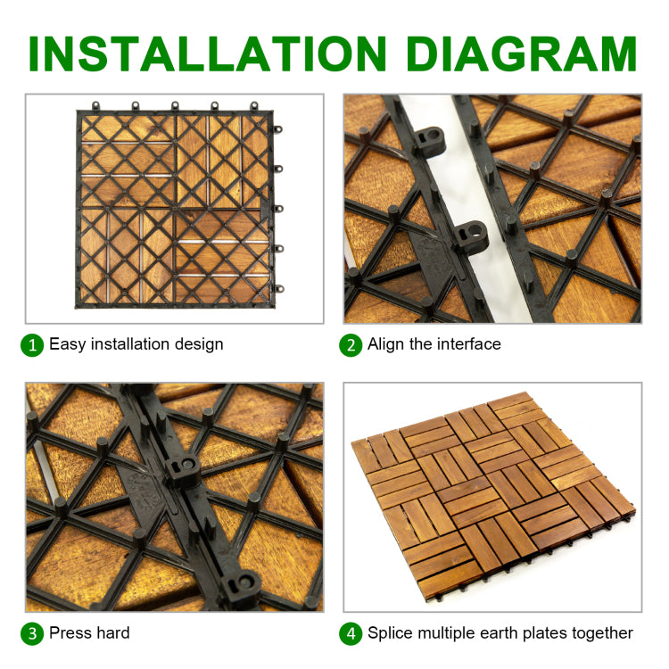 12 In. X 12 In. Acacia 12 Slats Checker Deck Tiles 10 Pieces