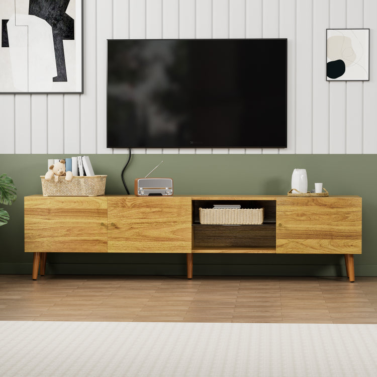 70 Inch Mid Century Modern Tv Stand, Tv Stand With Storage, Entertainment Center For Living Room Bedroom, Tv Media Console