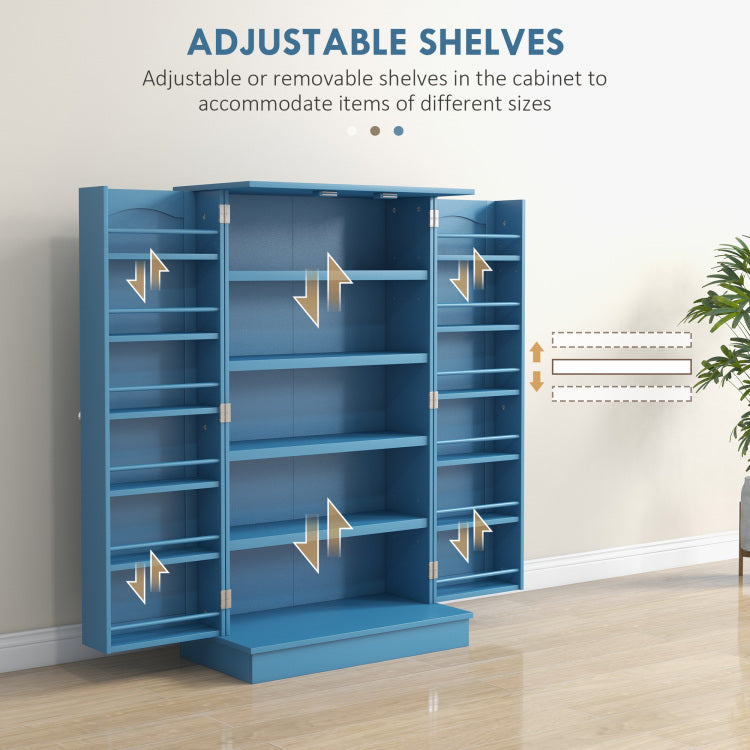 Homcom 41" Kitchen Pantry Storage Cabinet, Freestanding Kitchen Cabinet With 12 Door Shelves, Double Doors, 5 Tier Shelving And Adjustable Shelves, Blue
