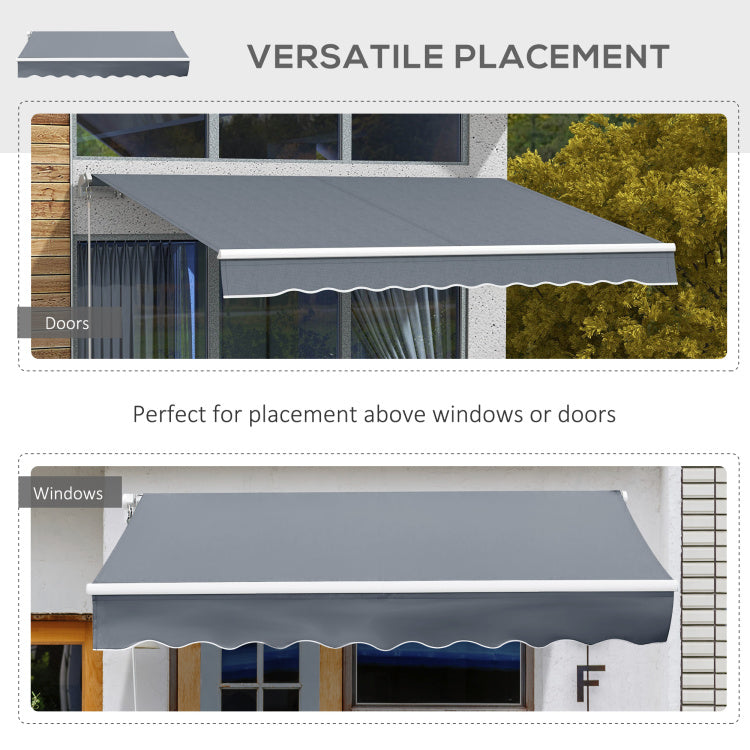 Outsunny 10' X 8' Retractable Awning, Patio Awnings, Sunshade Shelter W Manual Crank Handle, Uv & Water Resistant Fabric And Aluminum Frame For Deck, Balcony, Yard, Dark Gray