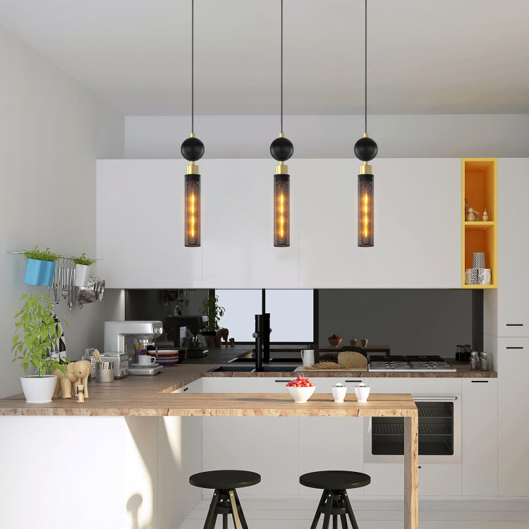 Modern Black Wrought Iron Pendant Light For Kitchen Island , Adjustable Cord Pendant Fixture, Hanging Lighting Over Kitchen Island, Indoor Chandelier For Bedroom & Bathroom