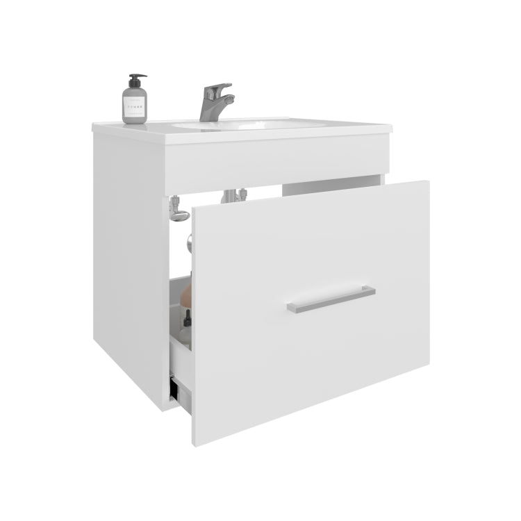 One Door Batroom Vanity Hatta, Two Drawers And Open Shelf, Includes Hardware, White
