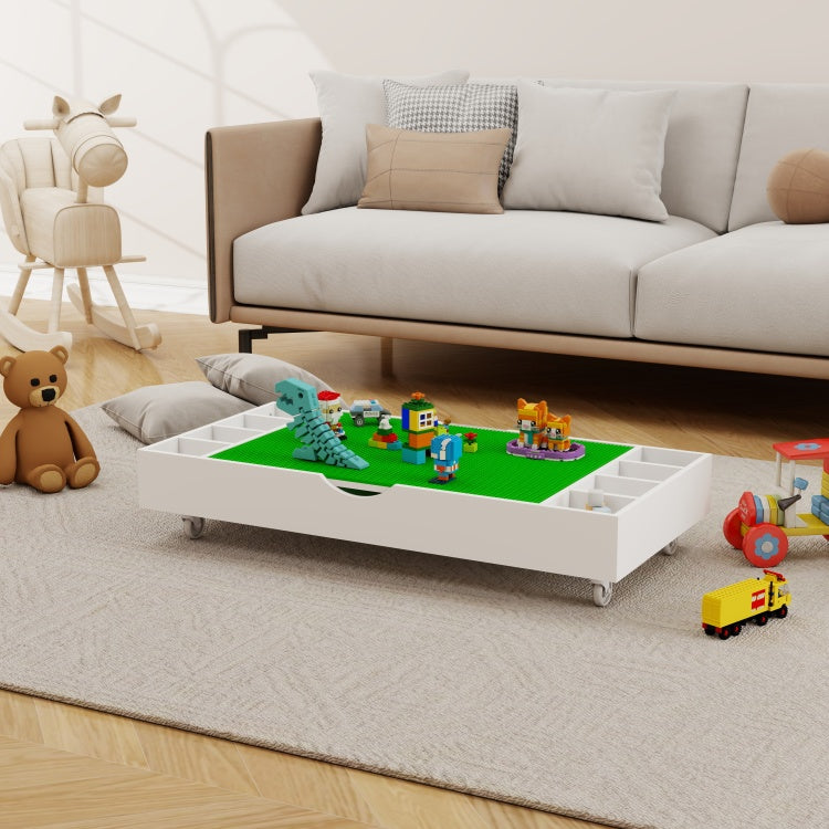 The 2 In 1 Rollaway Play Table And Toy Organizer Compatible With Lego Suitable For Storing Under Bed Or Sofa White 38" X 18.7" X 5.9"