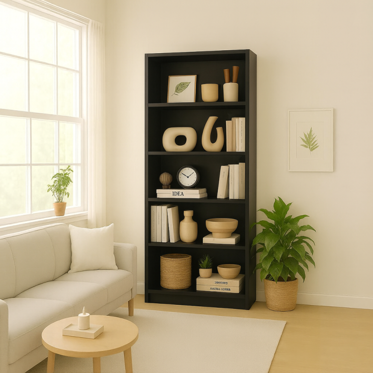 5 Tier Bookshelves Storage Cabinet Black