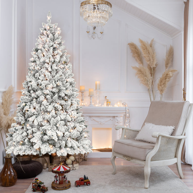 4Ft Flocked Christmas Tree With 150 Ul Lights And 21 Natural Pine Cones Snowy Pvc Tips, 366 Tips, Hinged Structure, Stable Metal Stand, Easy Setup